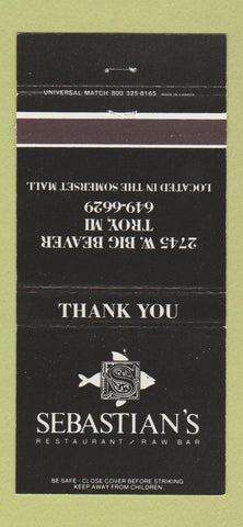 Matchbook Cover - Sebastian's Restaurant Troy MI 30 Strike