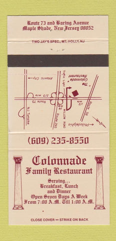 Matchbook Cover - Colonnade Restaurant Maple Shade NJ 30 Strike