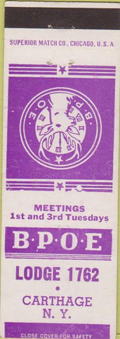 Matchbook Cover - Matchbook Cover Elks Club Carthage NY