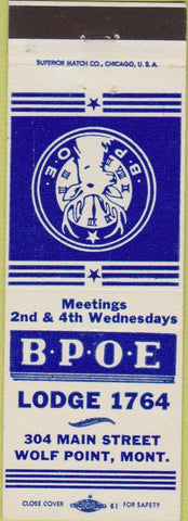 Matchbook Cover - Matchbook Cover Elks Club Wolf Point MT
