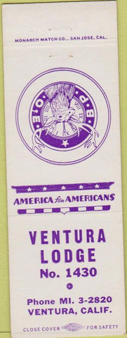Matchbook Cover - Matchbook Cover Elks Club Ventura CA backwards?
