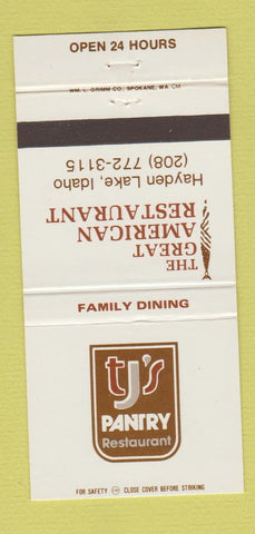 Matchbook Cover - TJ's Pantry Restaurant Hayden Lake ID 30 Strike