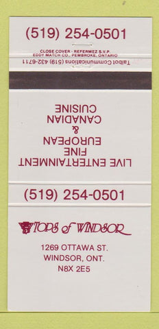 Matchbook Cover - Tops of Windsor Windsor ON restaurant 30 Strike