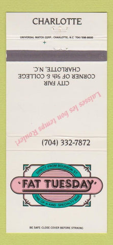 Matchbook Cover - Fat Tuesday Restaurant Charlotte NC 30 Strike