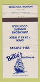 Matchbook Cover - Billie's Boathouse Saugatuck MI 30 Strike