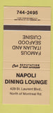 Matchbook Cover - Napoli Restaurant Italian Montreal? 30 Strike