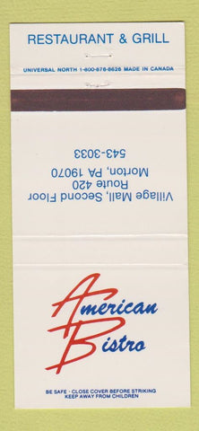 Matchbook Cover - American Bistro Morton PA 30 Strike