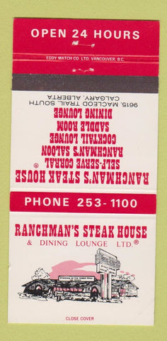 Matchbook Cover - Ranchman's Steak House Calgary AB 30 Strike