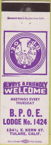 Matchbook Cover - Matchbook Cover Elks Club Tulare CA