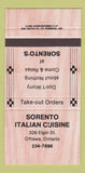Matchbook Cover - Sorento Italian Restaurant Ottawa ON 30 Strike