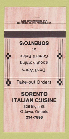 Matchbook Cover - Sorento Italian Restaurant Ottawa ON 30 Strike