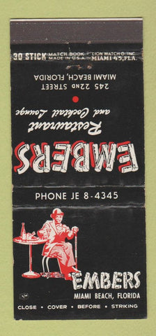 Matchbook Cover - Embers Restaurant Miami Beach FL 30 Stick