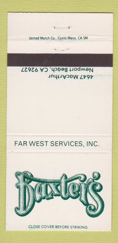 Matchbook Cover - Baxter's Newport Beach CA 30 Strike