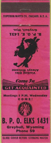 Matchbook Cover - Matchbook Cover Elks Club Greybull WY WEAR