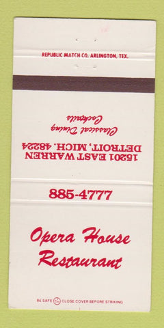 Matchbook Cover - Opera House Restaurant Detroit MI 30 Strike
