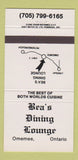 Matchbook Cover - Bea's Dining Lounge Omemee ON 30 Strike
