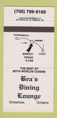 Matchbook Cover - Bea's Dining Lounge Omemee ON 30 Strike