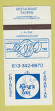 Matchbook Cover - King's Inn Chinese Cove Club Brockville ON 30 Strike