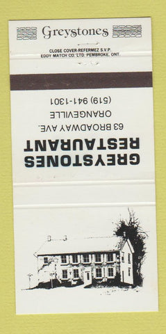 Matchbook Cover - Greystones Restaurant Orangeville ON 30 Strike