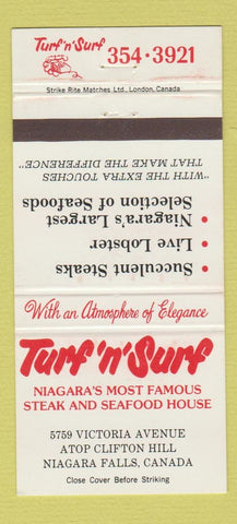 Matchbook Cover - Turf n Surf Restaurant Niagara Falls ON 30 Strike