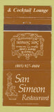 Matchbook Cover - San Simeon Restaurant CA 30 Strike