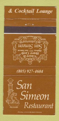 Matchbook Cover - San Simeon Restaurant CA 30 Strike