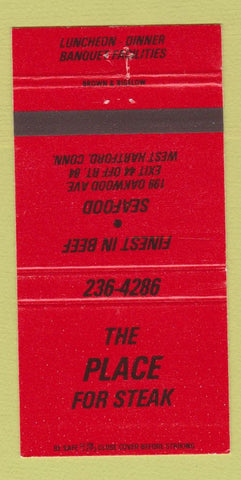 Matchbook Cover - The Place for Steaks West Hartford CT 30 Strike