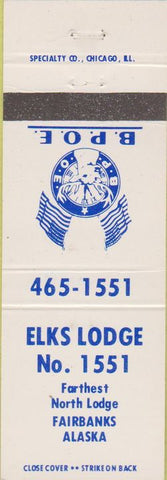 Matchbook Cover - Matchbook Cover Elks Club Fairbanks AK