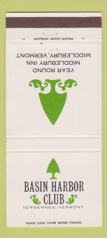 Matchbook Cover - Basin Harbor Club Vergennes VT Middlebury 30 Strike