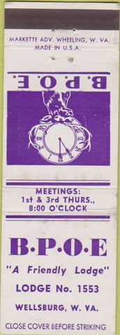 Matchbook Cover - Matchbook Cover Elks Club Wellsburg WV