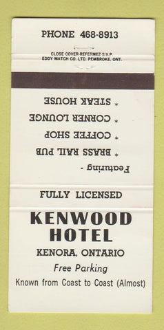 Matchbook Cover - Kenwood Hotel Kenora ON 30 Strike