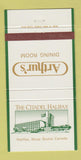 Matchbook Cover - Arthur's Restaurant Citadel Halifax NS hotel 30 Strike