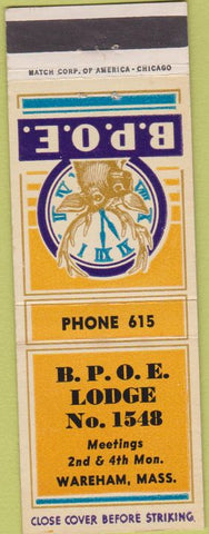 Matchbook Cover - Elks Club Wareham MA