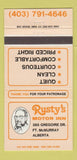 Matchbook Cover - Rusty's Motor Inn Fort McMurray AB 30 Strike