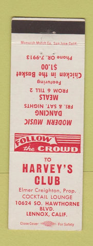 Matchbook Cover - Harvey's Club Lennox CA