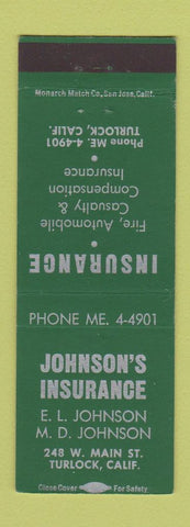 Matchbook Cover - Johnson's Insurance Turlock CA