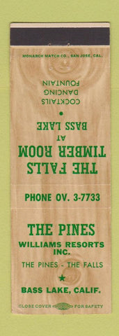 Matchbook Cover - The Pines Williams Resort Bass Lake CA WORN BACK