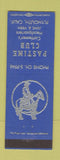 Matchbook Cover - Pastime Club Plymouth CA