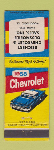 Matchbook Cover - 1958 Chevrolet Reichert Oldsmobile Woodstock IL