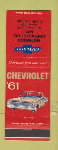 Matchbook Cover - 1961 Chevrolet Norwood Franklin LA low phone #