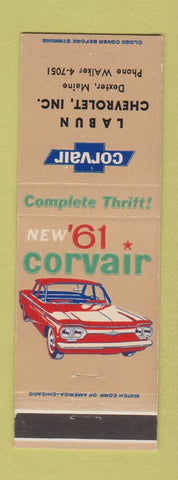 Matchbook Cover - 1961 Chevrolet Corvair Labun Dexter ME