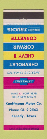Matchbook Cover - 1963 Chevrolet Kauffmann Kenedy TX
