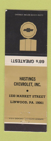 Matchbook Cover - 1968 Chevrolet Hasings Linwood PA