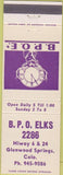 Matchbook Cover - Matchbook Cover Elks Club Glenwood Springs CO