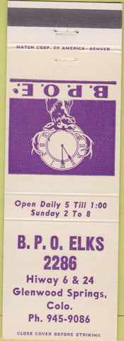 Matchbook Cover - Matchbook Cover Elks Club Glenwood Springs CO