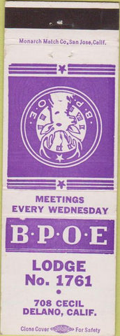 Matchbook Cover - Matchbook Cover Elks Club Delano CA