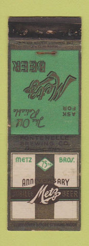 Matchbook Cover - Metz Beer Omaha NE 75th Anniversary WORN