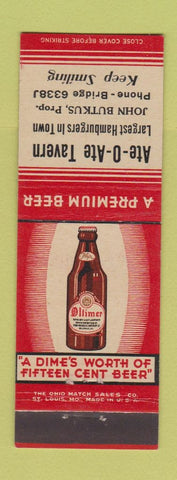 Matchbook Cover - Oltimer Beer Ate O Ate Tavern hamburgers Belleville IL