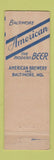 Matchbook Cover - American Beer Baltimore mD