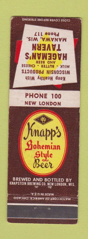 Matchbook Cover - Knapp's Bohemian Beer Hageman's Tavern Manawa WI low phone #